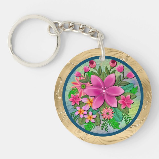 Llavero Elegante ramo botánico de flores de acuarela de pr (Frente)