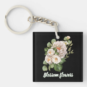 Llavero Elegante ramo floral blanco con hojas verdes