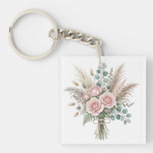 Llavero Elegante ramo floral Boho Blush Pink de cojín