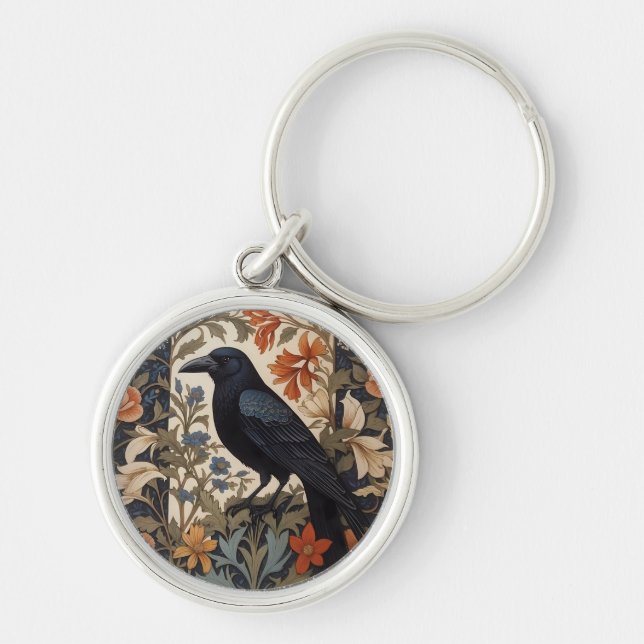 Llavero Elegante Raven Negro William Morris Inspirado Flor (Frente)