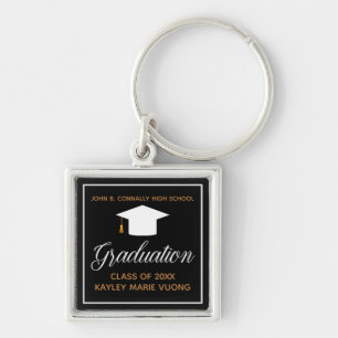 Llavero Elegante Recuerdo de Graduación Negro Oro Personal
