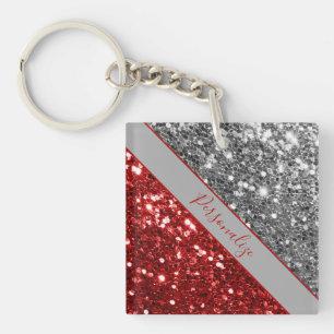 Llavero Elegante Rojo Plata Brillante Destello Personaliza