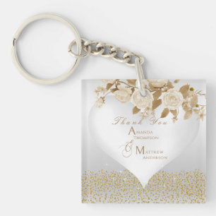 Llavero Elegante Rosa de Moda Monograma Blanco