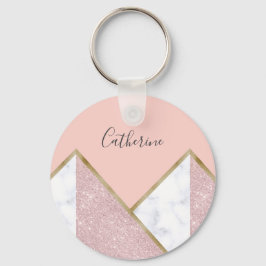 Llavero Elegante rosa geométrico oro purpurina mármol blan