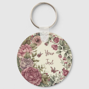 Llavero Elegante Rosa Jardín Floral Wreath Keychain