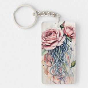 Llavero Elegante Rosa Jellyfish Watercolor Art Keychain