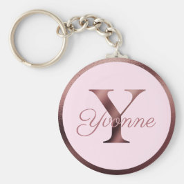 Llavero Elegante Rosa metálico rosado Monograma de oro Y