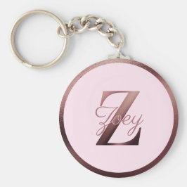 Llavero Elegante Rosa metálico rosado Monograma de oro Z