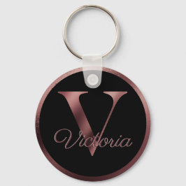 Llavero Elegante Rosa personalizado Monograma de oro V