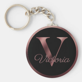 Llavero Elegante Rosa personalizado Monograma de oro V