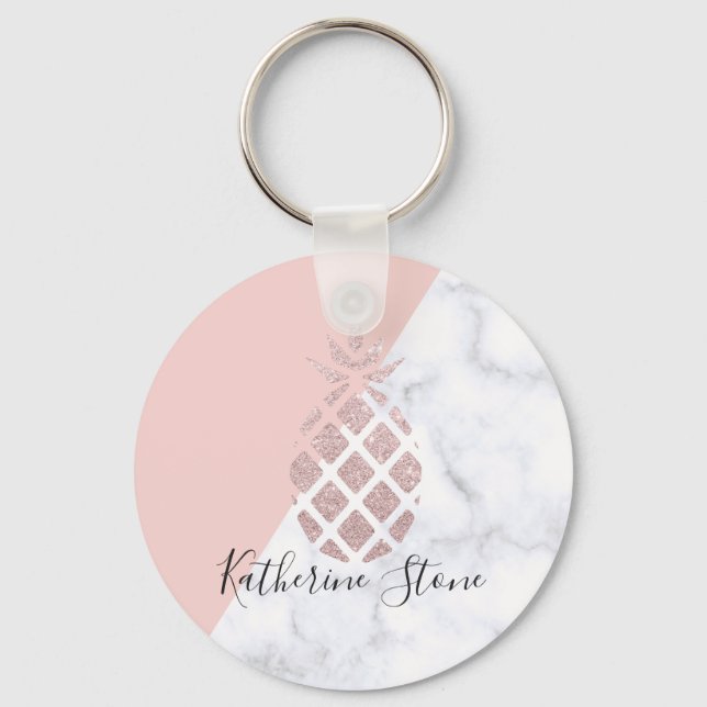 Llavero Elegante rosa purpurina dorado mármol blanco rosa (Anverso)