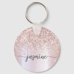 Llavero Elegante Rosa Purpurina dorado Monograma Script