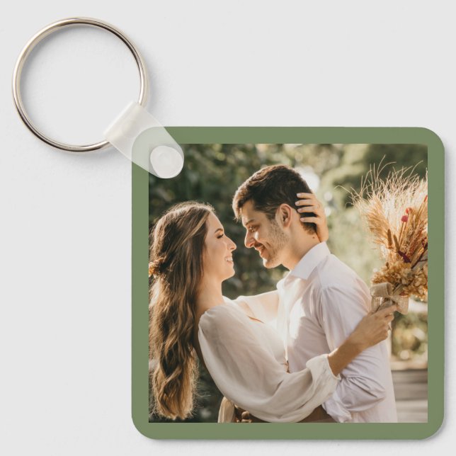Llavero Elegante Sage Sage Green Photo Wedding Favor (Anverso)