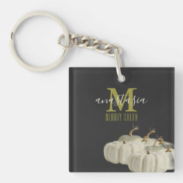 Llavero Elegante Salón de belleza de calabazas blancas neg