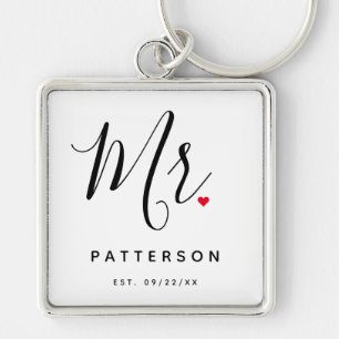 Llavero Elegante Sr. Personalizado Apellido y Boda de fech