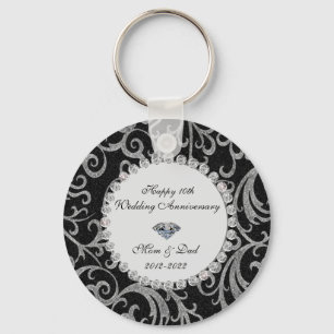 Llavero Elegante Swirls Diamonds 10° Aniversario Boda