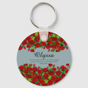 Llavero Elegante tema de jardín de rosas rojas con nombre
