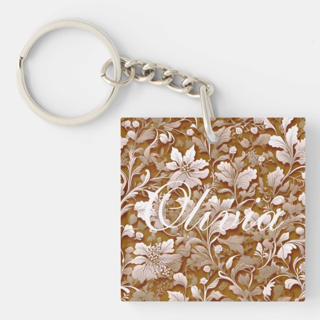 Llavero Elegante terracota vintage boho floral (Frente)