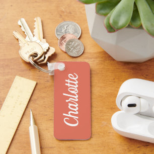 Llavero Elegante Terracota y Nombre Personalizado Blanco