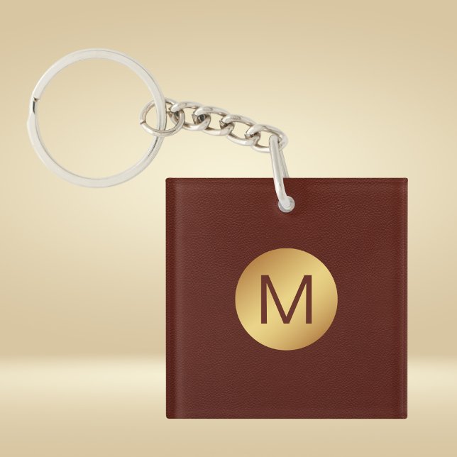 Llavero Elegante Textura Roja y Monograma Dorado Inicial (Subido por el creador)
