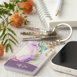 Llavero Elegante Tinta Líquida de Mármol de Monograma