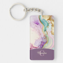 Llavero Elegante Tinta Líquida de Mármol de Monograma