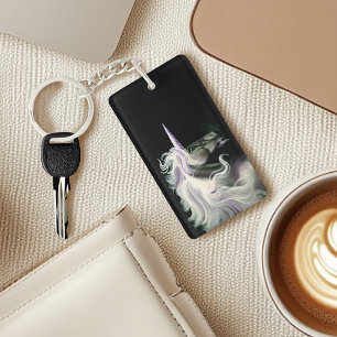 Llavero Elegante Unicornio Blanco Melena Fluyente Fantasía