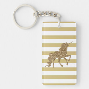 Llavero Elegante Unicornio Brillante de Oro, Rayado
