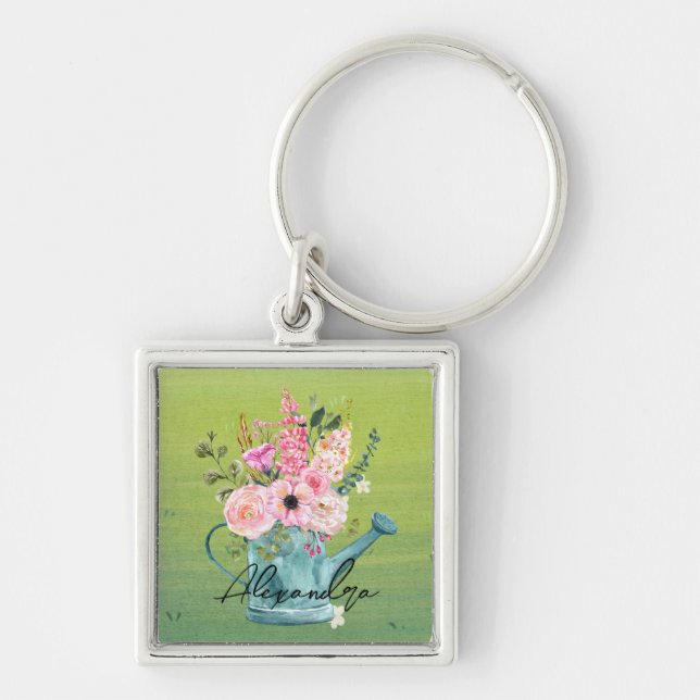 Llavero Elegante vegetación monogramada botánica y floral (Frente)