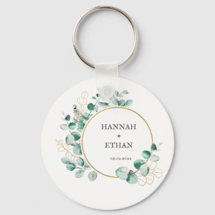 Llavero Elegante Verde Dorado Eucalipto Personalizado