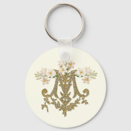 Llavero Elegante Virgin Mary Gold Marian Cross Lilies Card