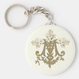 Llavero Elegante Virgin Mary Gold Marian Cross Lilies Card