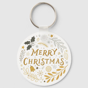 Llavero Elegante White & Gold Feliz Navidad