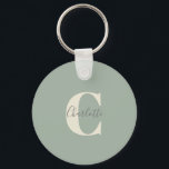 Llavero Elegante y moderno nombre de monograma en verde sa<br><div class="desc">Monograma simple y personalizado y nombre en la cadena de claves verde sabia</div>
