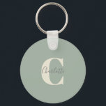 Llavero Elegante y moderno nombre de monograma en verde sa<br><div class="desc">Monograma simple y personalizado y nombre en la cadena de claves verde sabia</div>