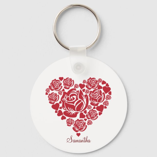 Llavero Elegante y personalizado Corazón Rojo Rosa de San  (Anverso)