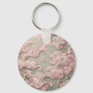 Llavero Elegantes flores de cerezo Art Nouveau en espiral