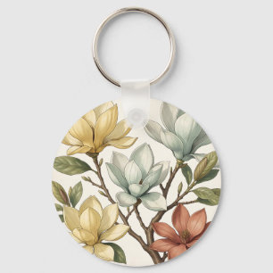 Llavero Elegantes Flores de Magnolia Crema Amarillo Terrac
