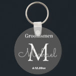 Llavero elegantes groomsmen personalizados blanco negro<br><div class="desc">elegante groomsman moderno personalizado negro , personalizado</div>