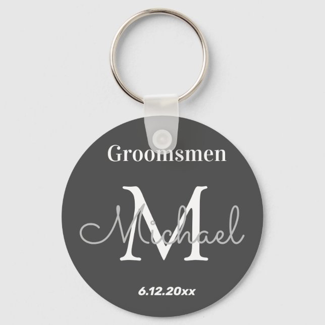 Llavero elegantes groomsmen personalizados blanco negro (Anverso)