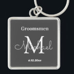 Llavero elegantes groomsmen personalizados blanco negro<br><div class="desc">elegante groomsman moderno personalizado negro , personalizado</div>