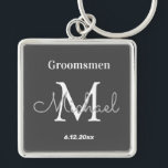 Llavero elegantes groomsmen personalizados blanco negro<br><div class="desc">elegante groomsman moderno personalizado negro , personalizado</div>