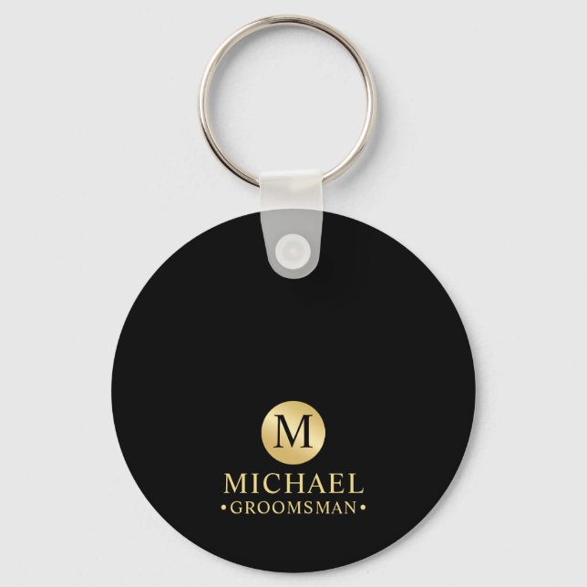 Llavero Elegantes Groomsmen Personalizados en Negro y Oro (Anverso)