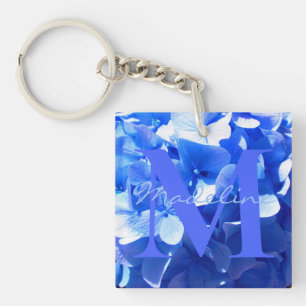 Llavero Elegantes hortensias azules florales elegantes azu