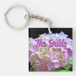 Llavero Elegantes hortensias rosadas amarillas purpúreas