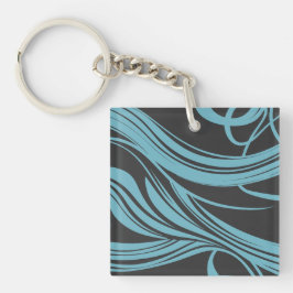 Llavero Elegantes líneas de flujo en turquesa sobre negro
