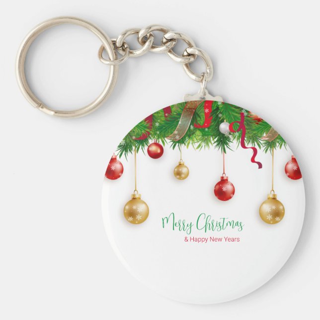 Llavero Elegantes Navidades Wreath Boarder con adornos (Frente)
