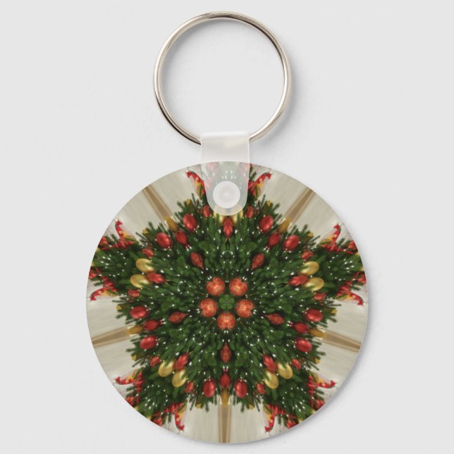 Llavero Elegantes Navidades Wreath Red Green Kaleidoscópic (Anverso)