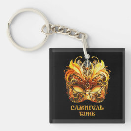 Llavero Elegantes plumas doradas máscara veneciana
