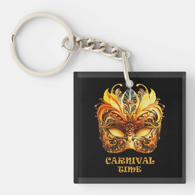 Llavero Elegantes plumas doradas máscara veneciana (Frente)